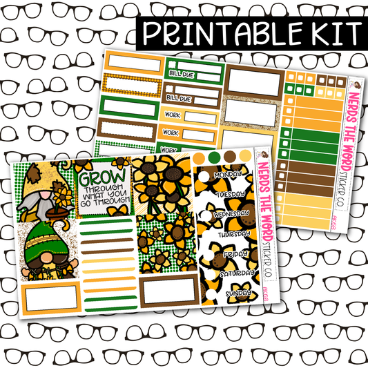 PRINTABLE Sunflower Gnomes Weekly Kit - Choose your Size