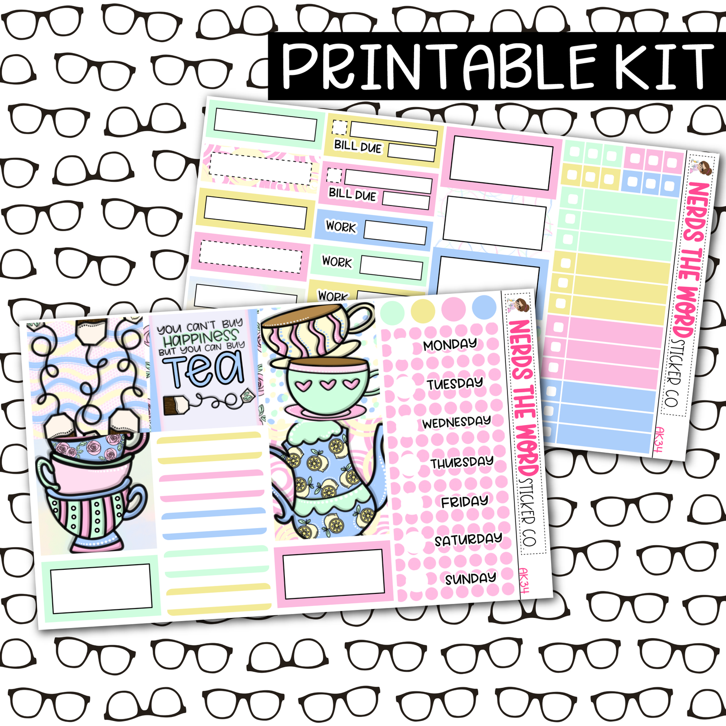 PRINTABLE Tea Party Weekly Kit - Choose your Size