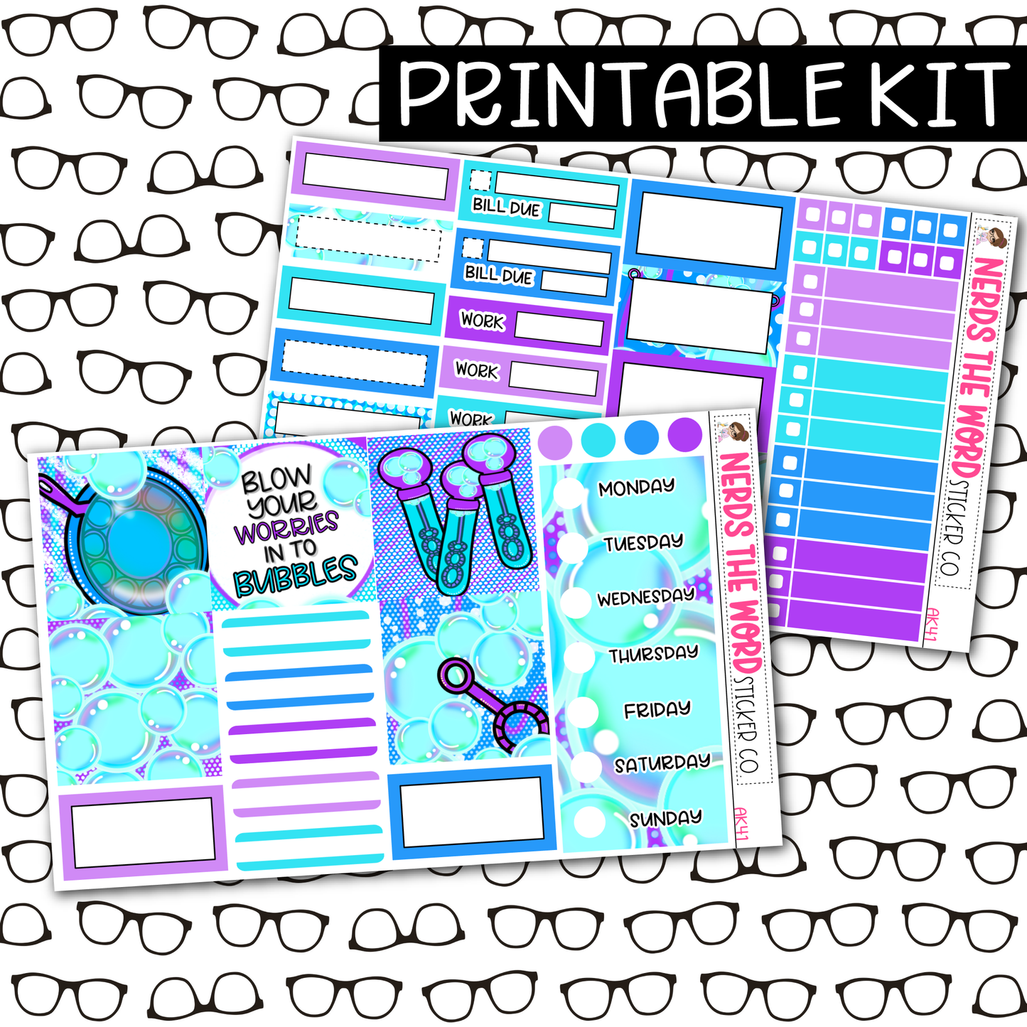 PRINTABLE Bubbles Weekly Kit - Choose your Size