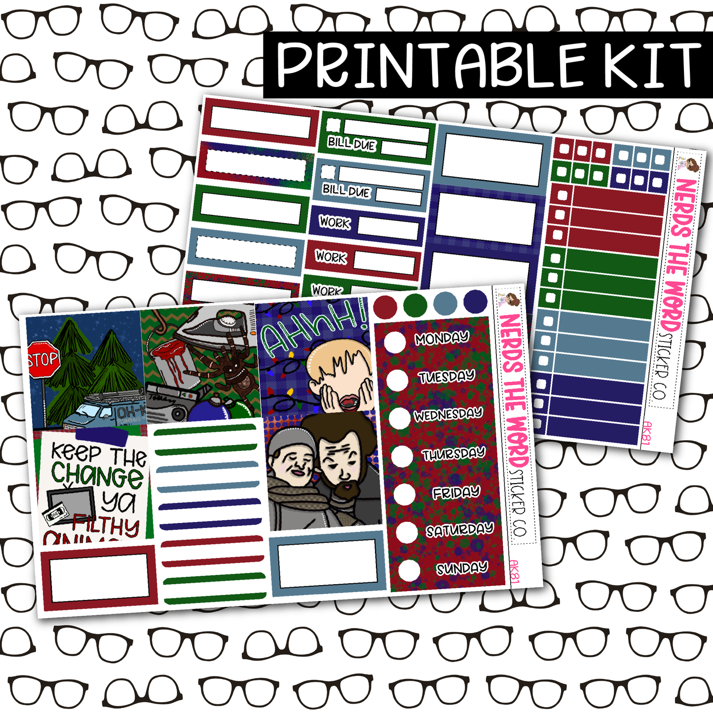 PRINTABLE  KEVIN Weekly Kit - Choose your Size