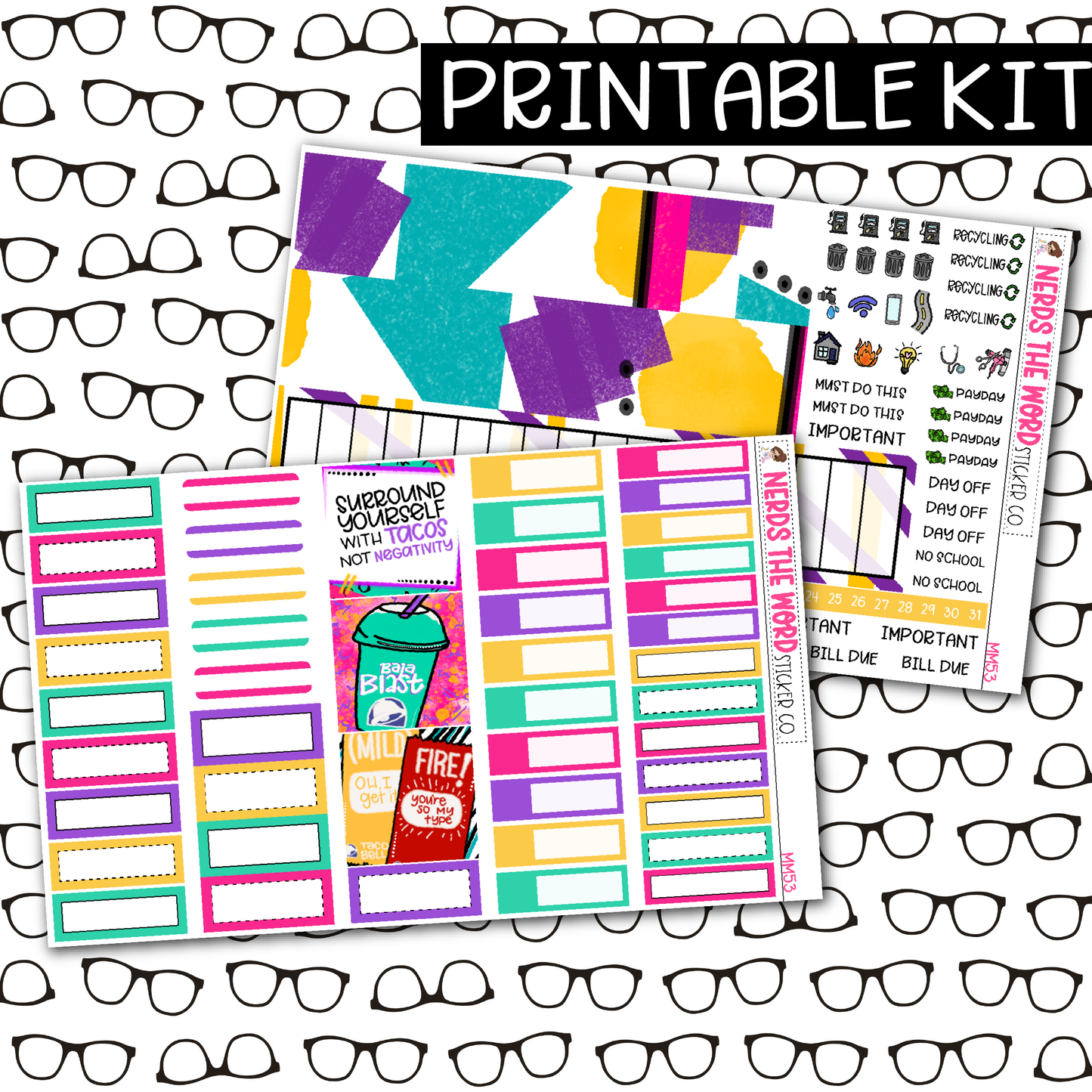 PRINTABLE Tacos Monthly Kit - Choose your Size