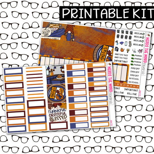 PRINTABLE Thankful Gnomes Monthly Kit - Choose your Size