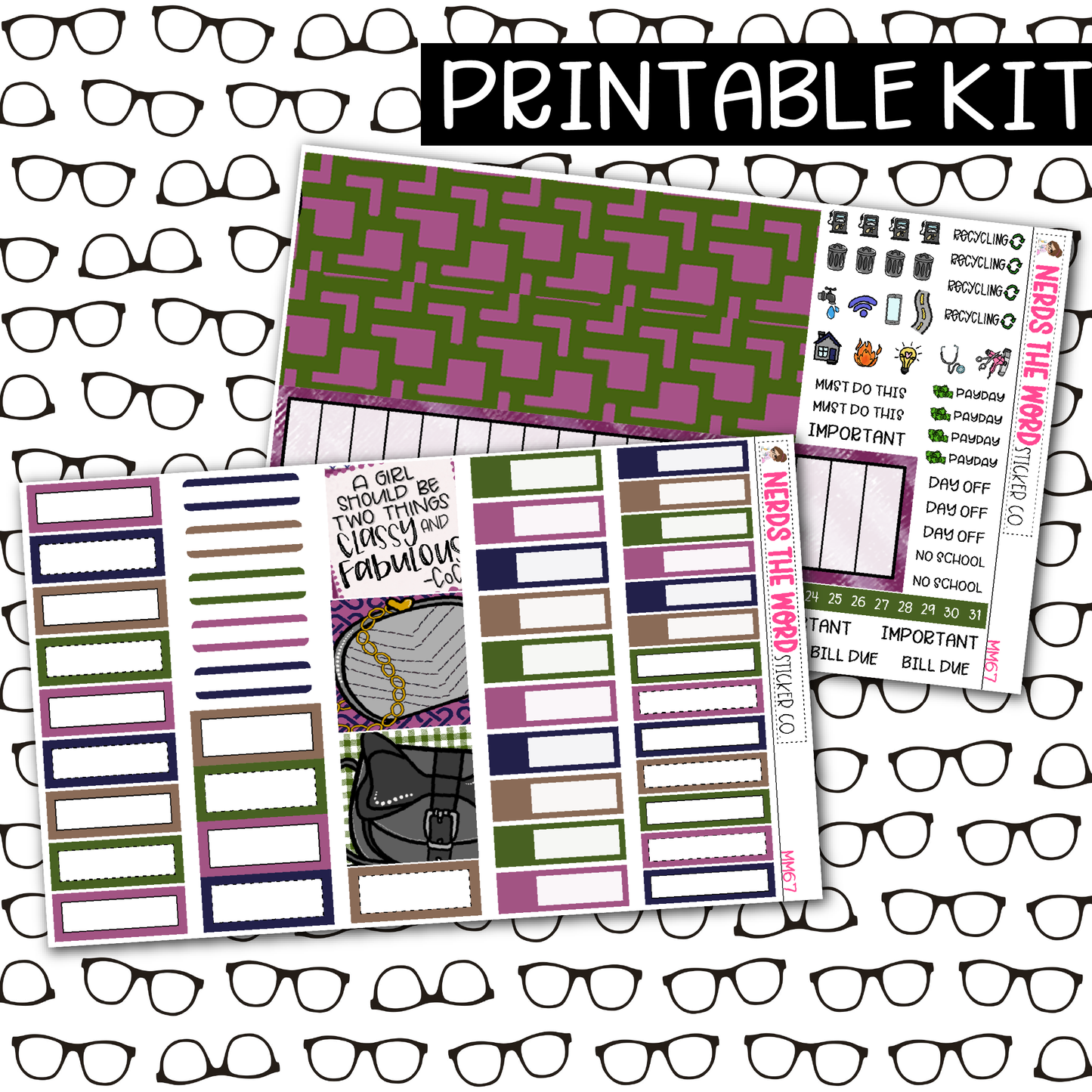 PRINTABLE Purses Monthly Kit - Choose your Size