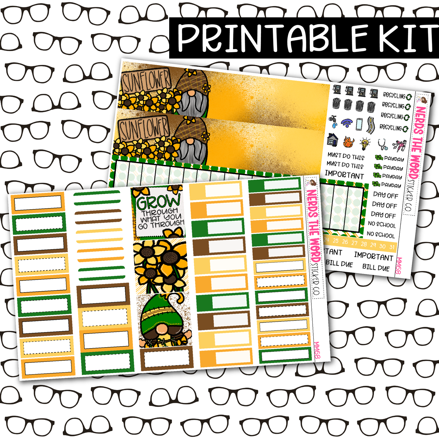 PRINTABLE Sunflower Gnomes Monthly Kit - Choose your Size