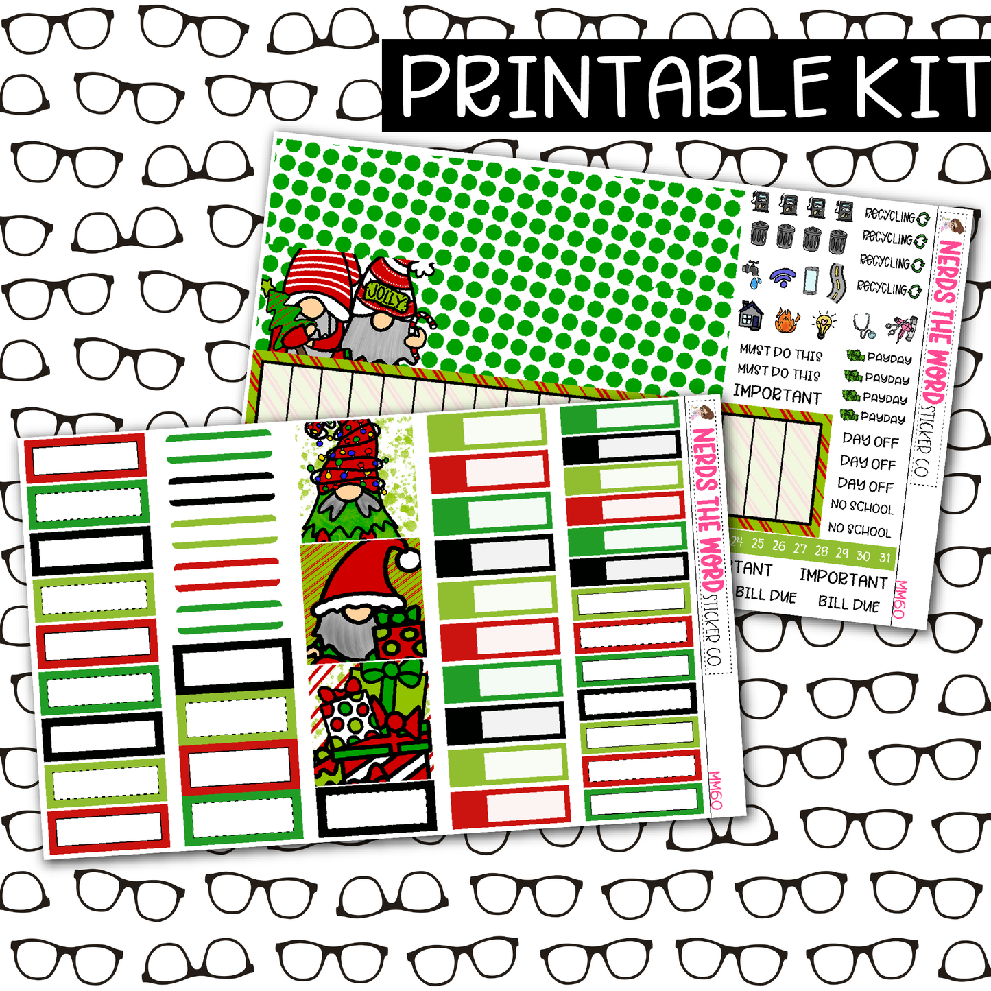 PRINTABLE Ho Ho Gnome Monthly Kit - Choose your Size