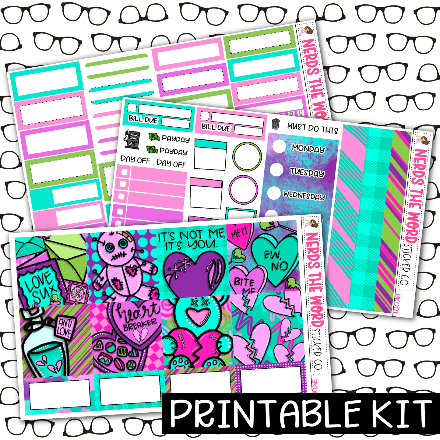 PRINTABLE - Anti-Valentine Monthly, Weekly and or Journaling Sticker Kit