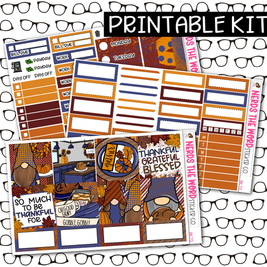 PRINTABLE Thankful Gnomes Weekly Kit - Choose your Size