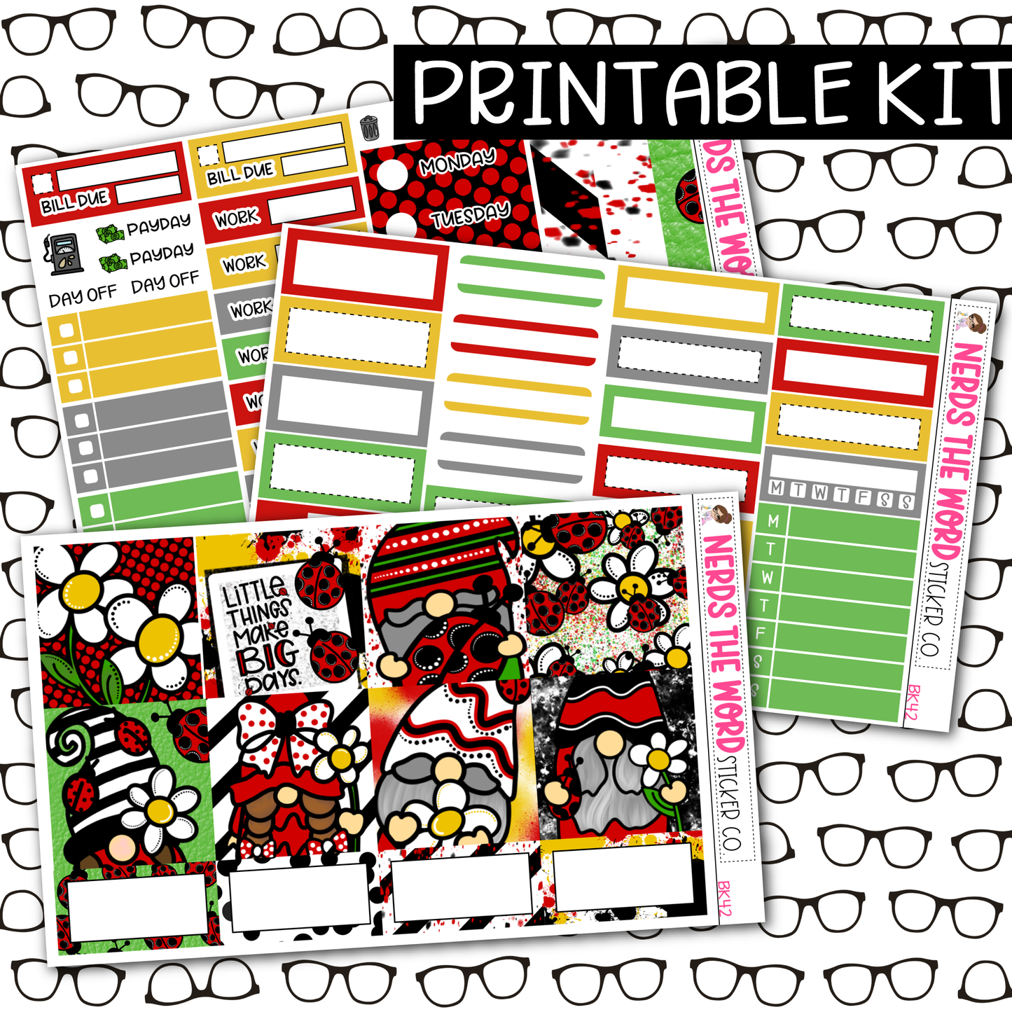 PRINTABLE Ladybug Gnomes Weekly Kit - Choose your Size