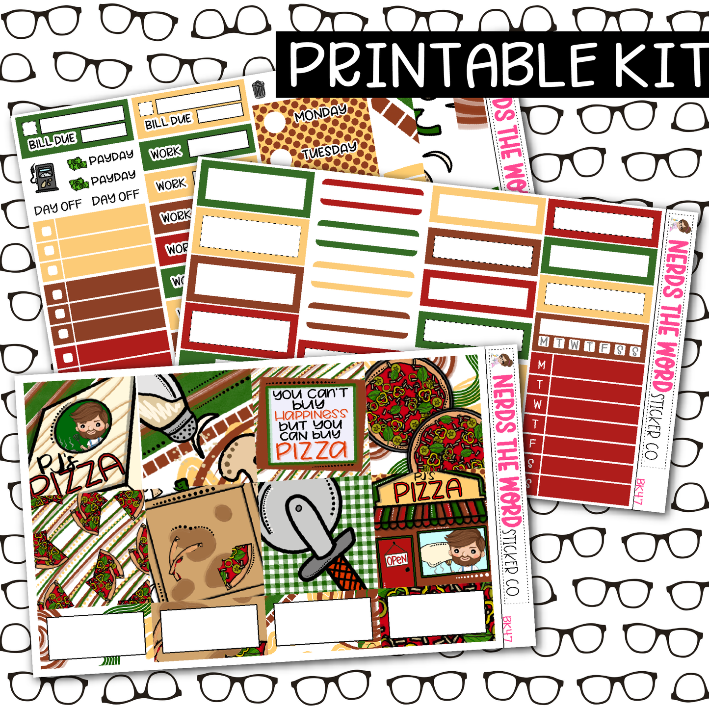 PRINTABLE Pizza Party Weekly Kit - Choose your Size