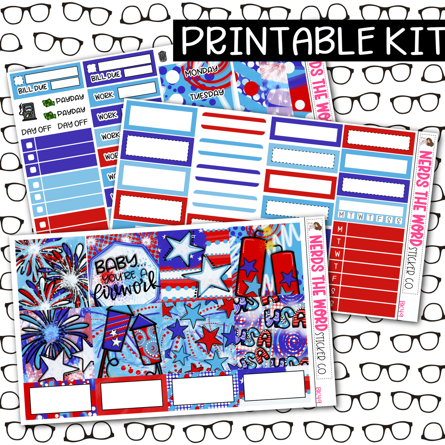 PRINTABLE Firework Weekly Kit - Choose your Size