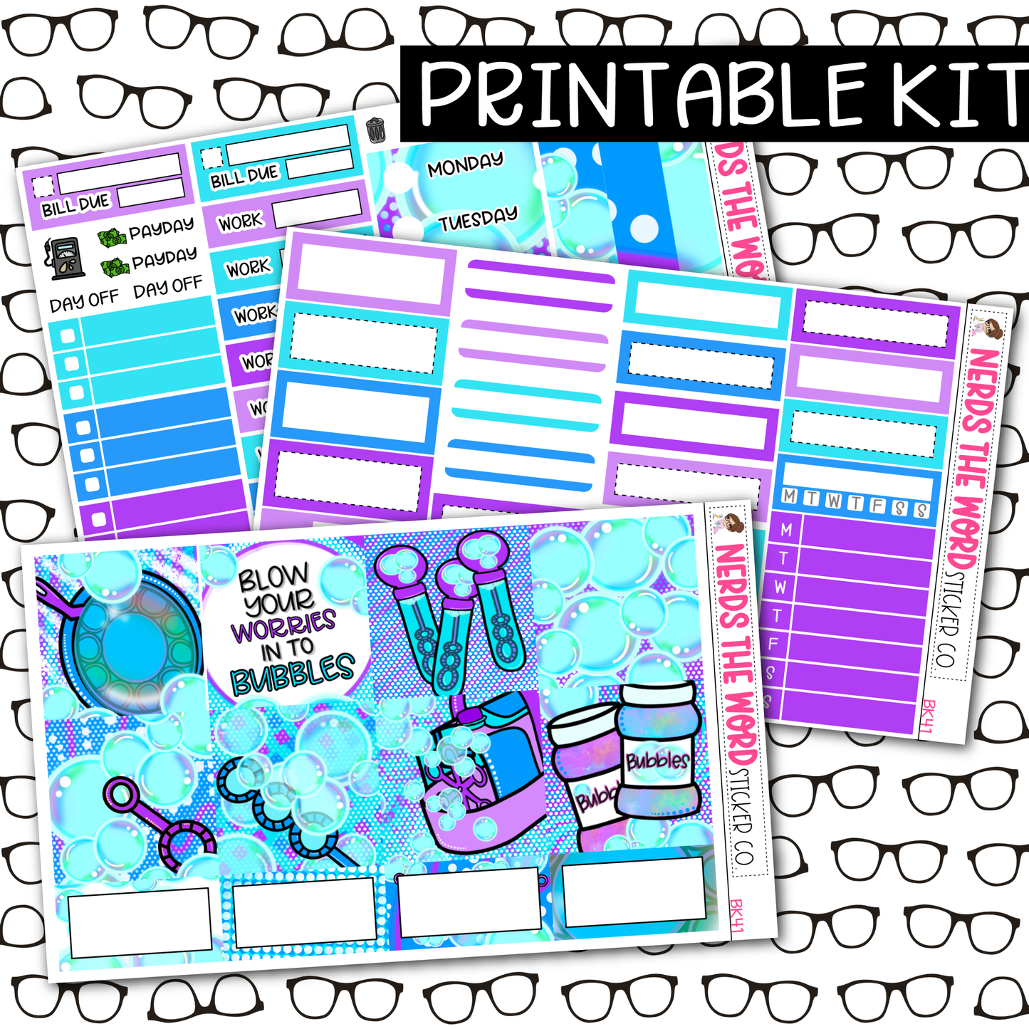 PRINTABLE Bubbles Weekly Kit - Choose your Size