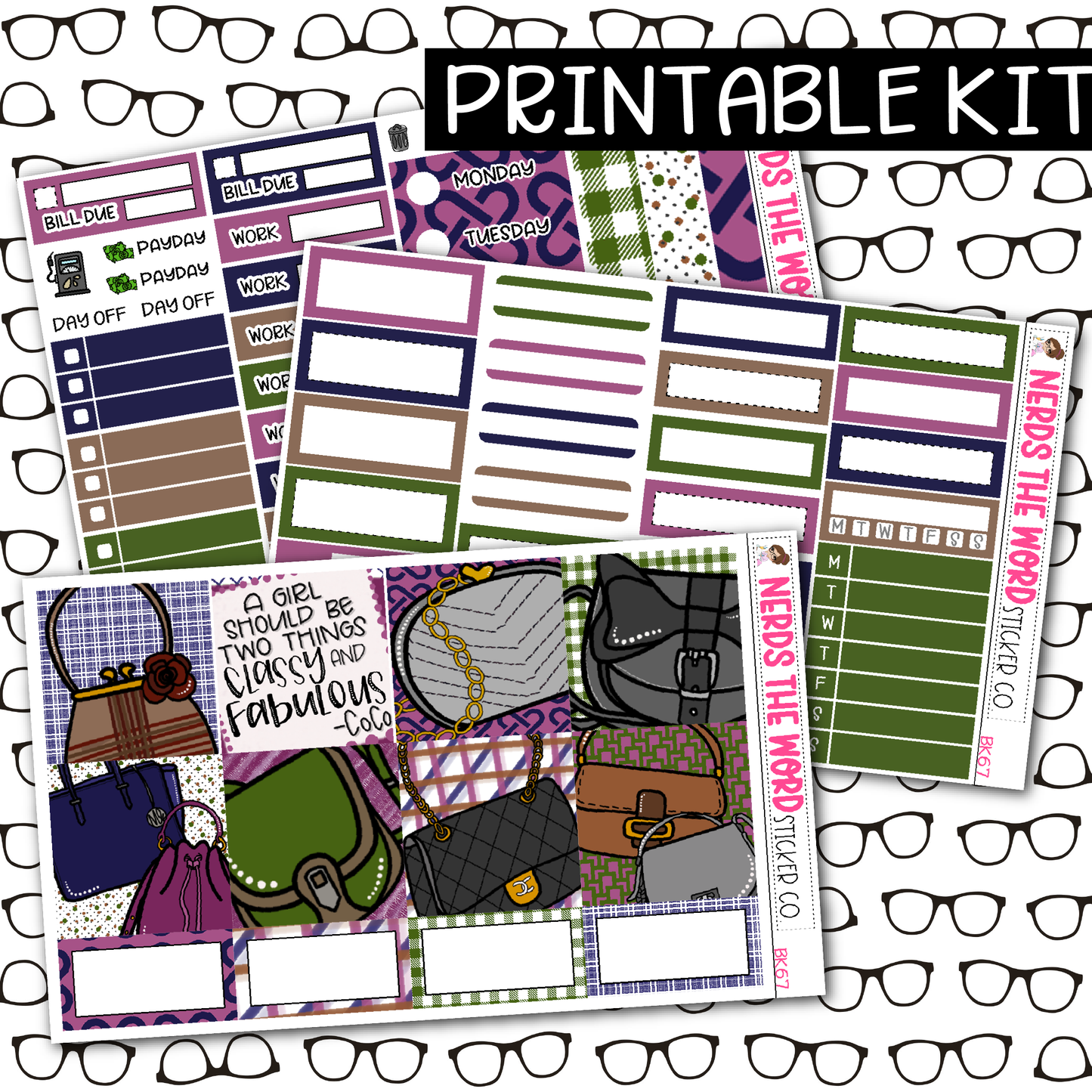 PRINTABLE Purses Weekly Kit - Choose your Size