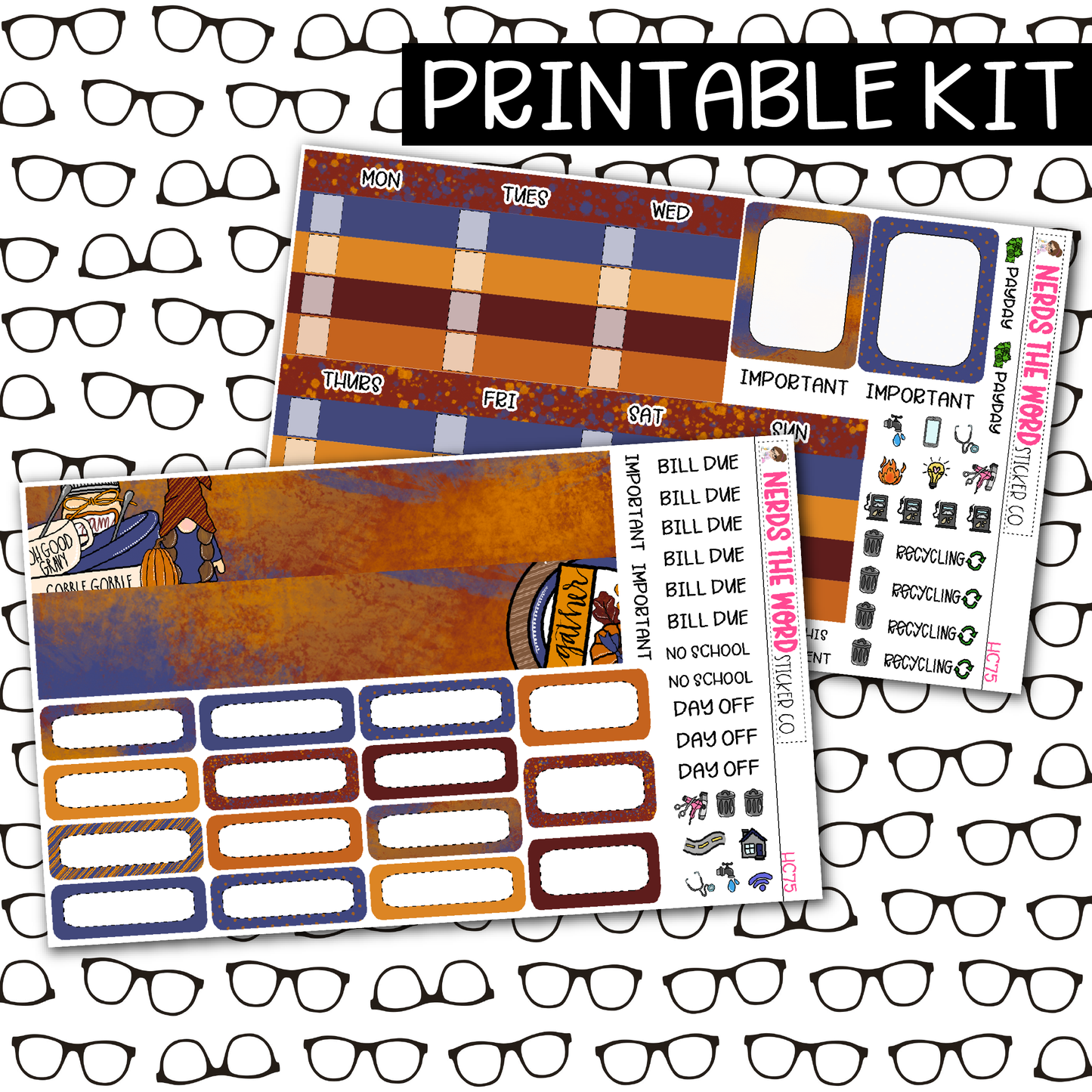 PRINTABLE Thankful Gnomes Monthly Kit - Choose your Size