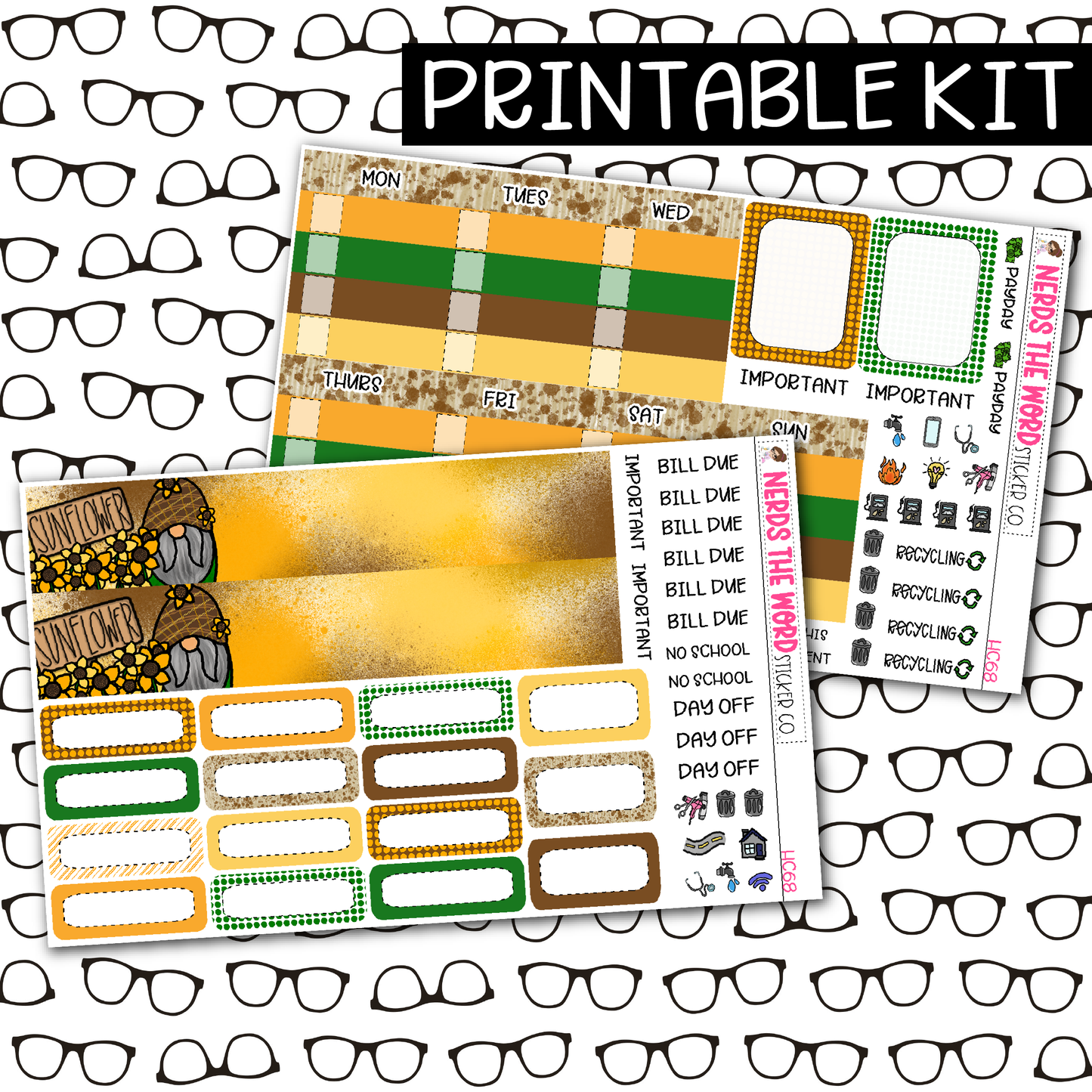 PRINTABLE Sunflower Gnomes Monthly Kit - Choose your Size