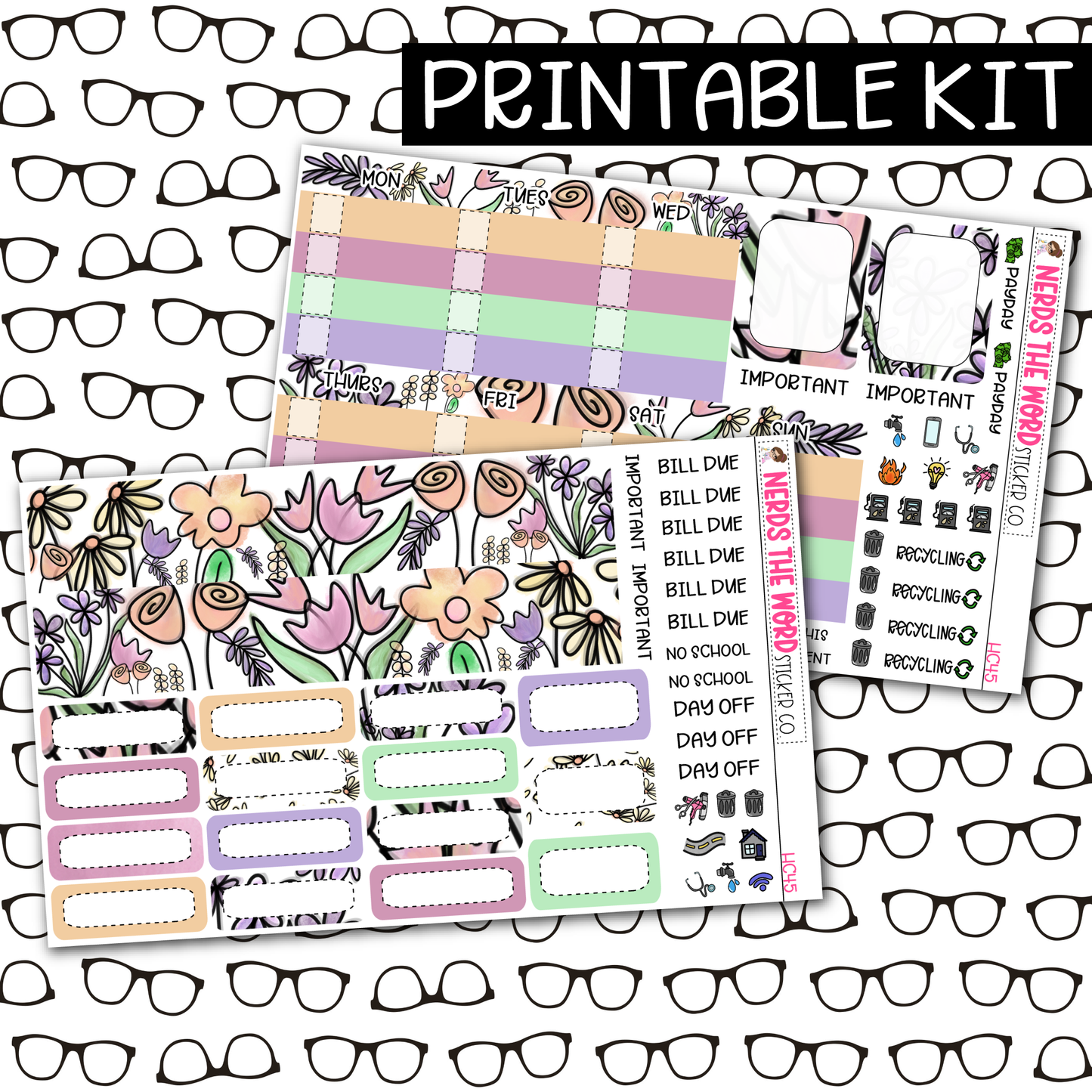PRINTABLE Watercolor Floral Monthly Kit - Choose your Size
