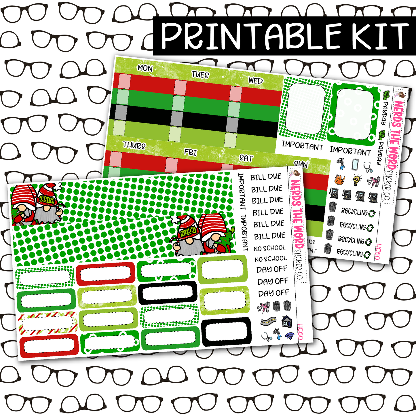 PRINTABLE Ho Ho Gnome Monthly Kit - Choose your Size