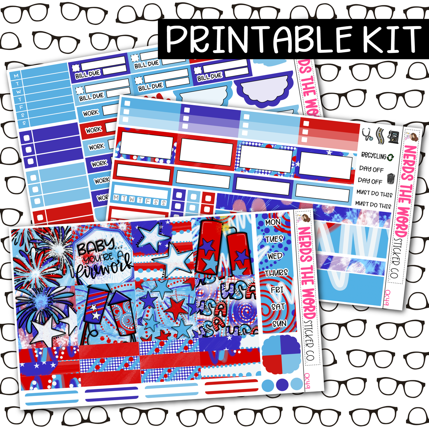 PRINTABLE Firework Weekly Kit - Choose your Size