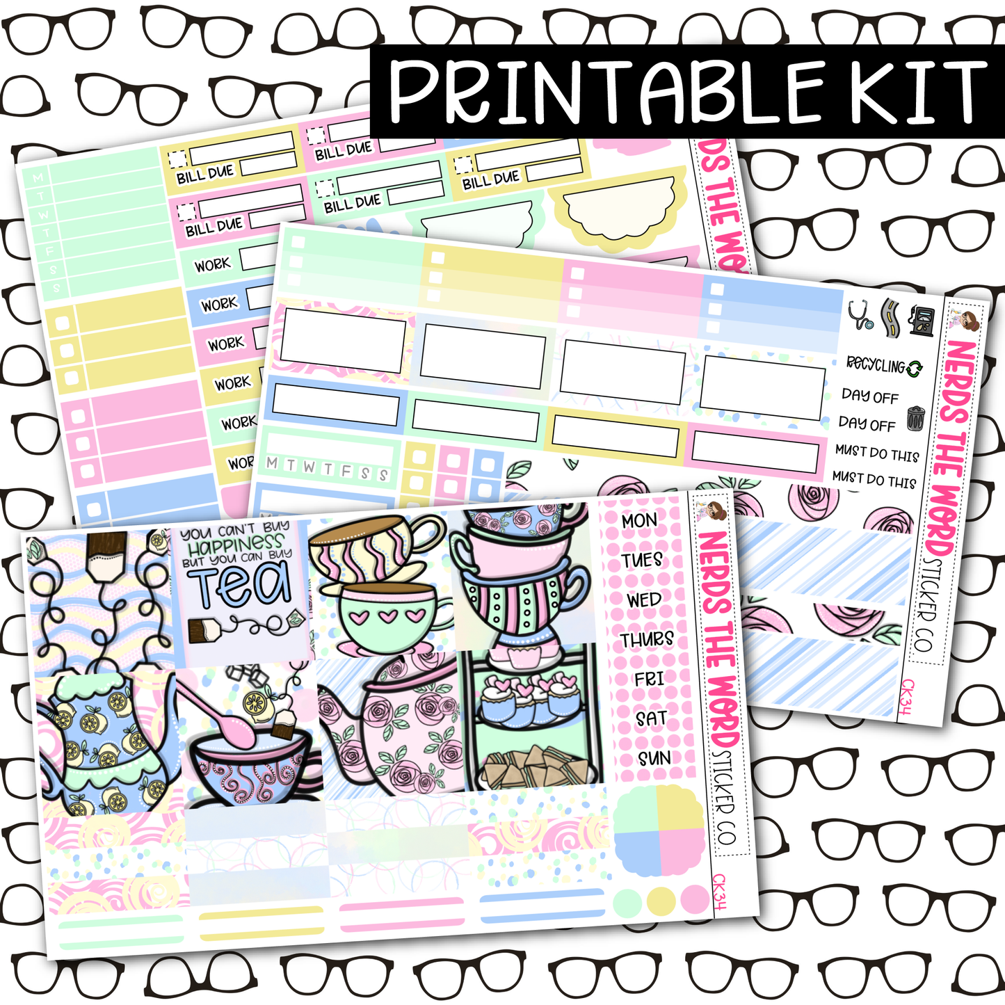 PRINTABLE Tea Party Weekly Kit - Choose your Size