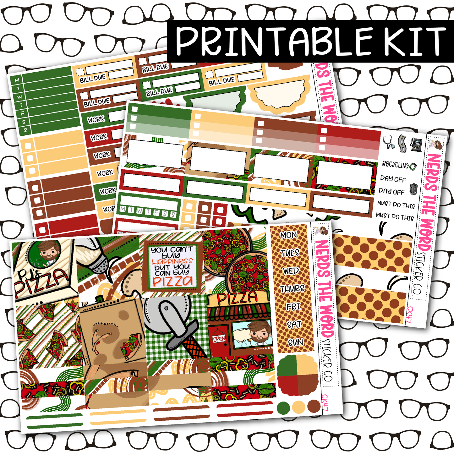 PRINTABLE Pizza Party Weekly Kit - Choose your Size