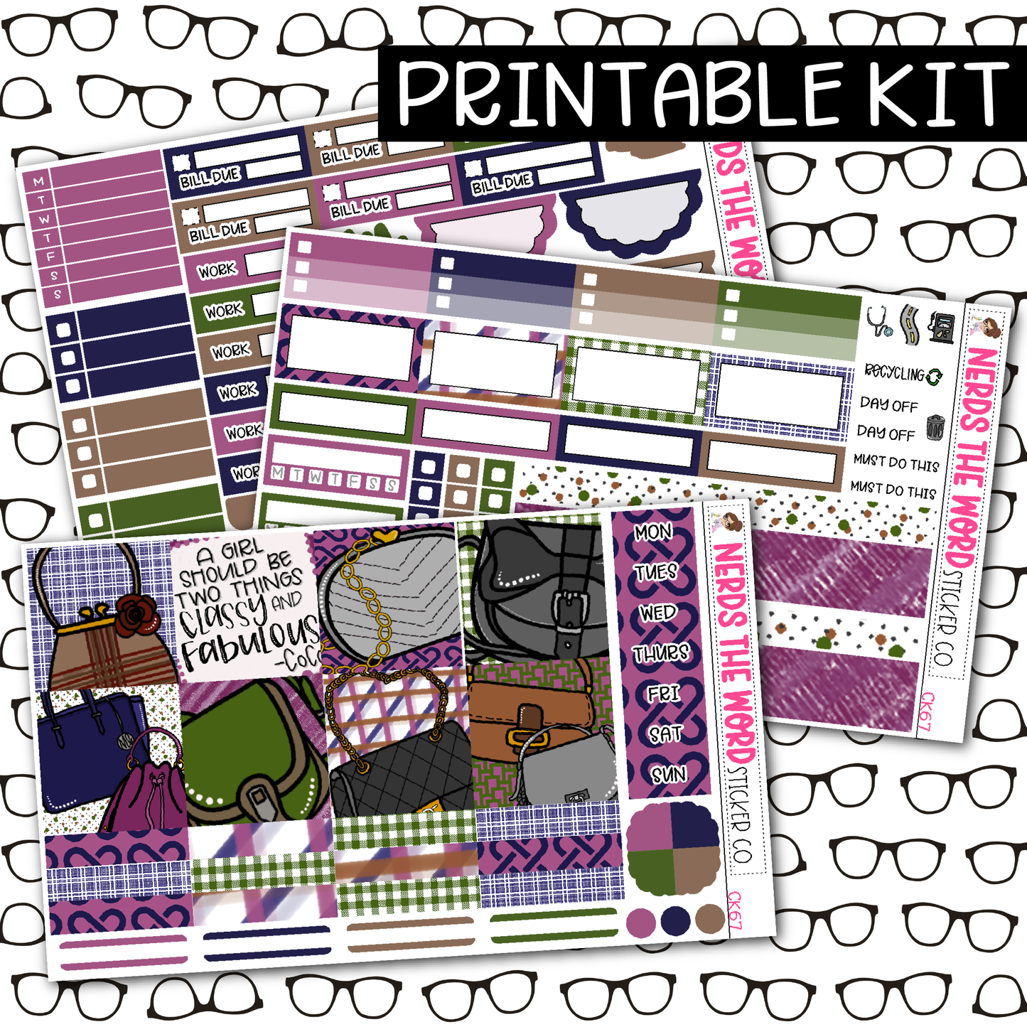 PRINTABLE Purses Weekly Kit - Choose your Size