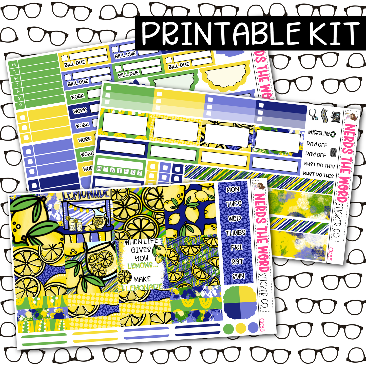 PRINTABLE Lemonade Weekly Kit - Choose your Size