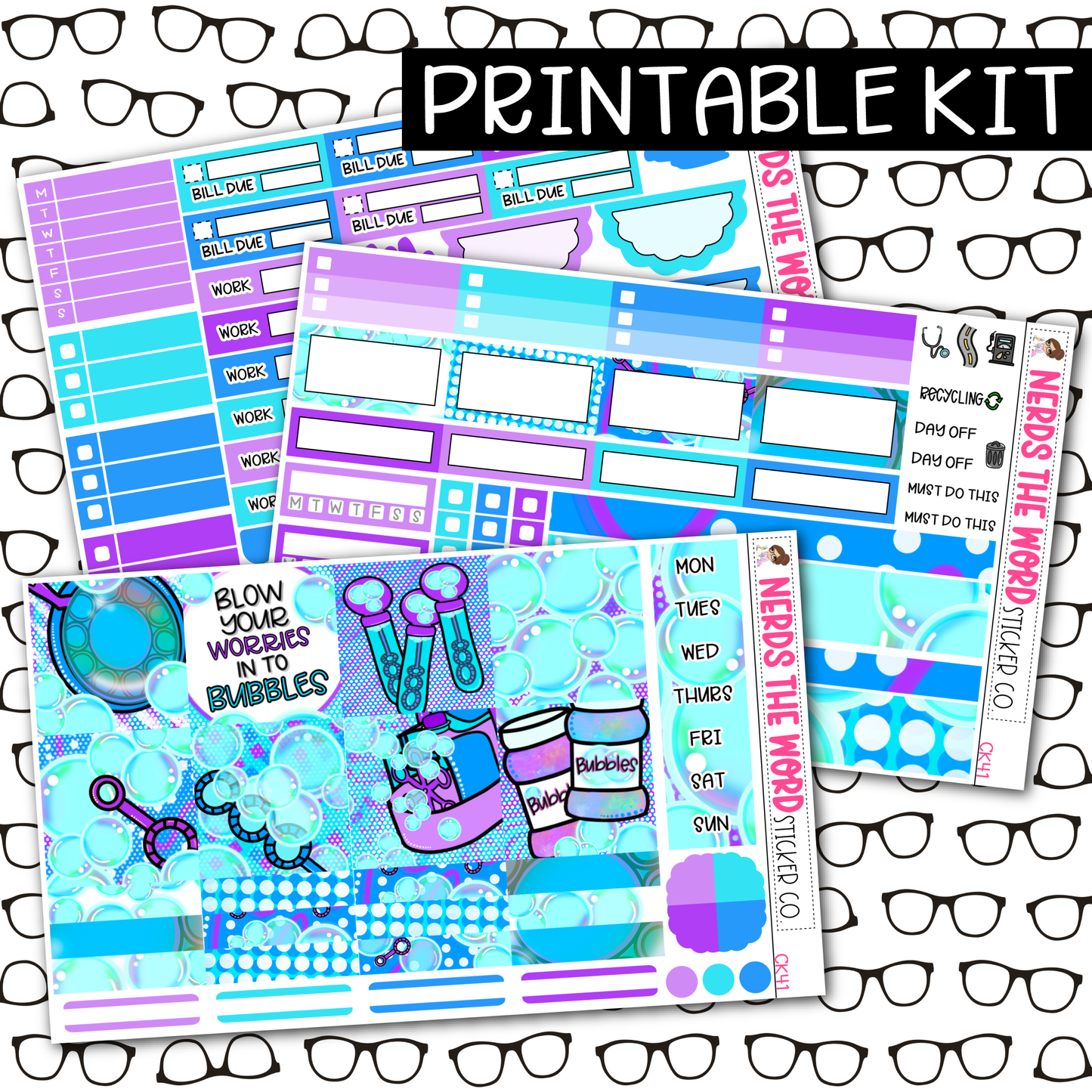 PRINTABLE Bubbles Weekly Kit - Choose your Size