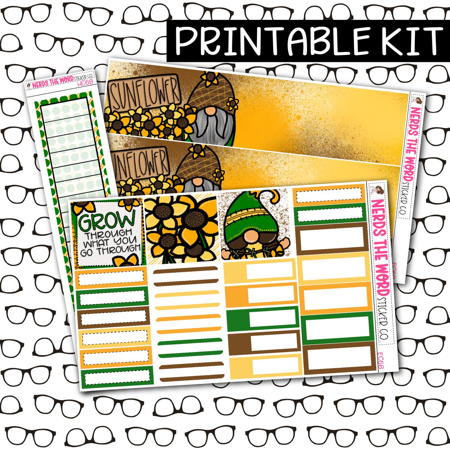 PRINTABLE Sunflower Gnomes Monthly Kit - Choose your Size