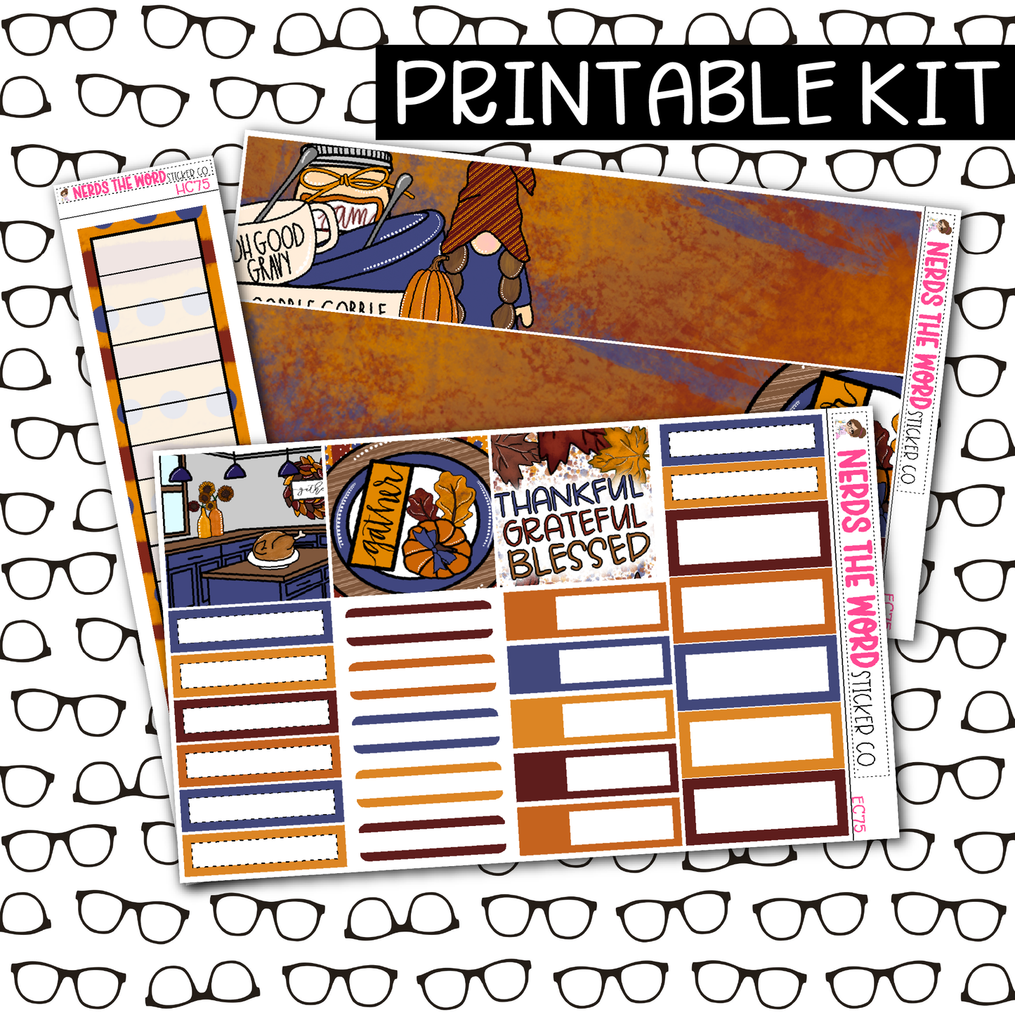 PRINTABLE Thankful Gnomes Monthly Kit - Choose your Size