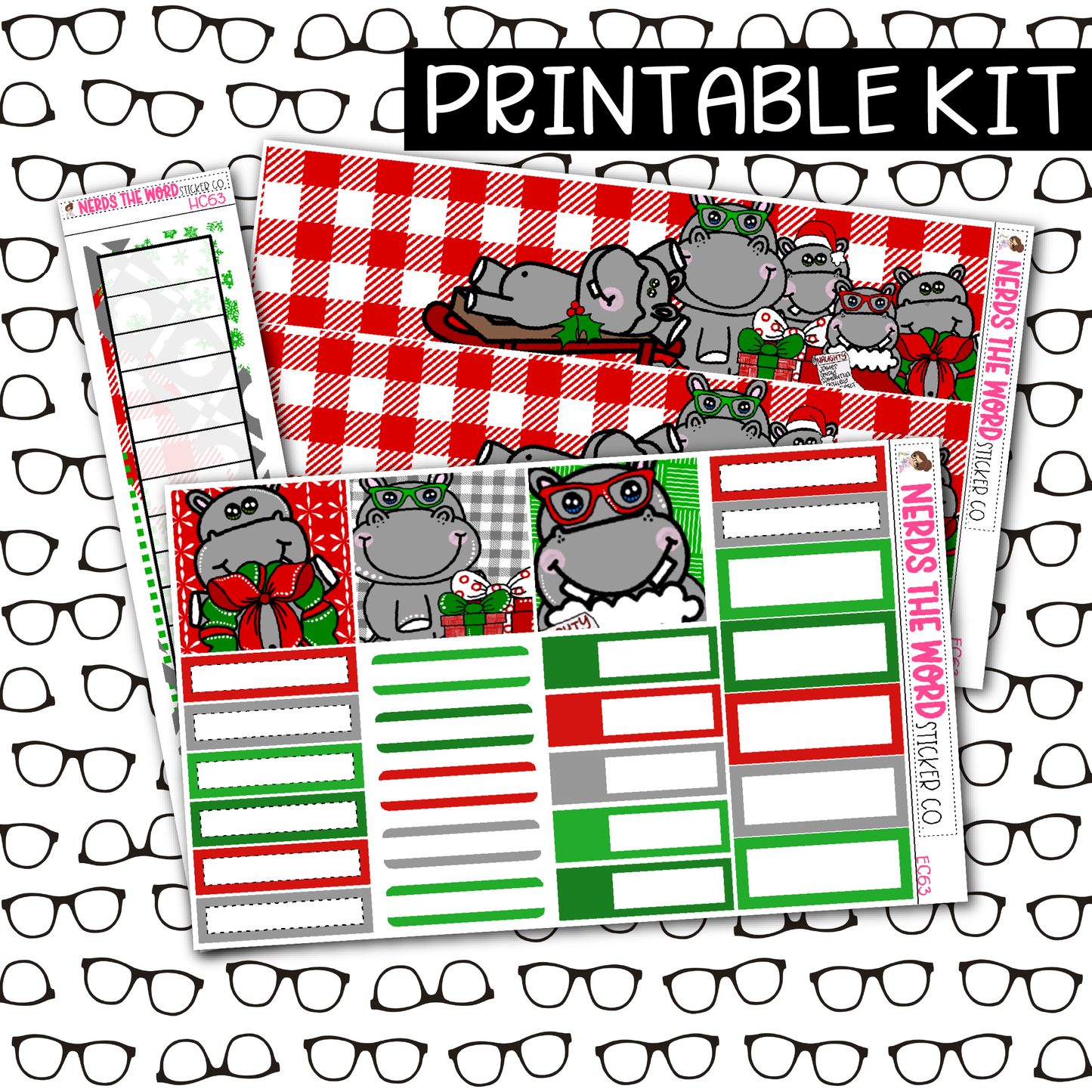 PRINTABLE Hippo for Christmas Monthly Kit - Choose your Size