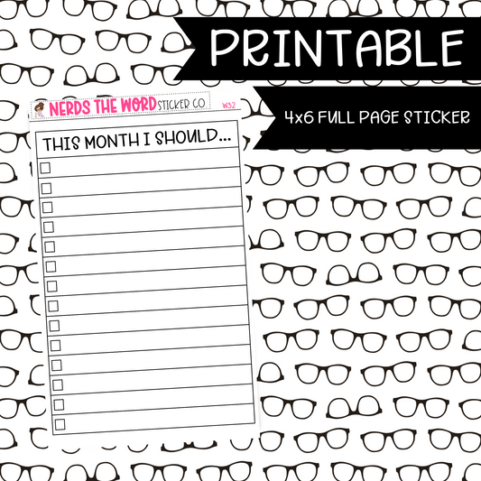 PRINTABLE This Month I Should FULL SHEET Sticker