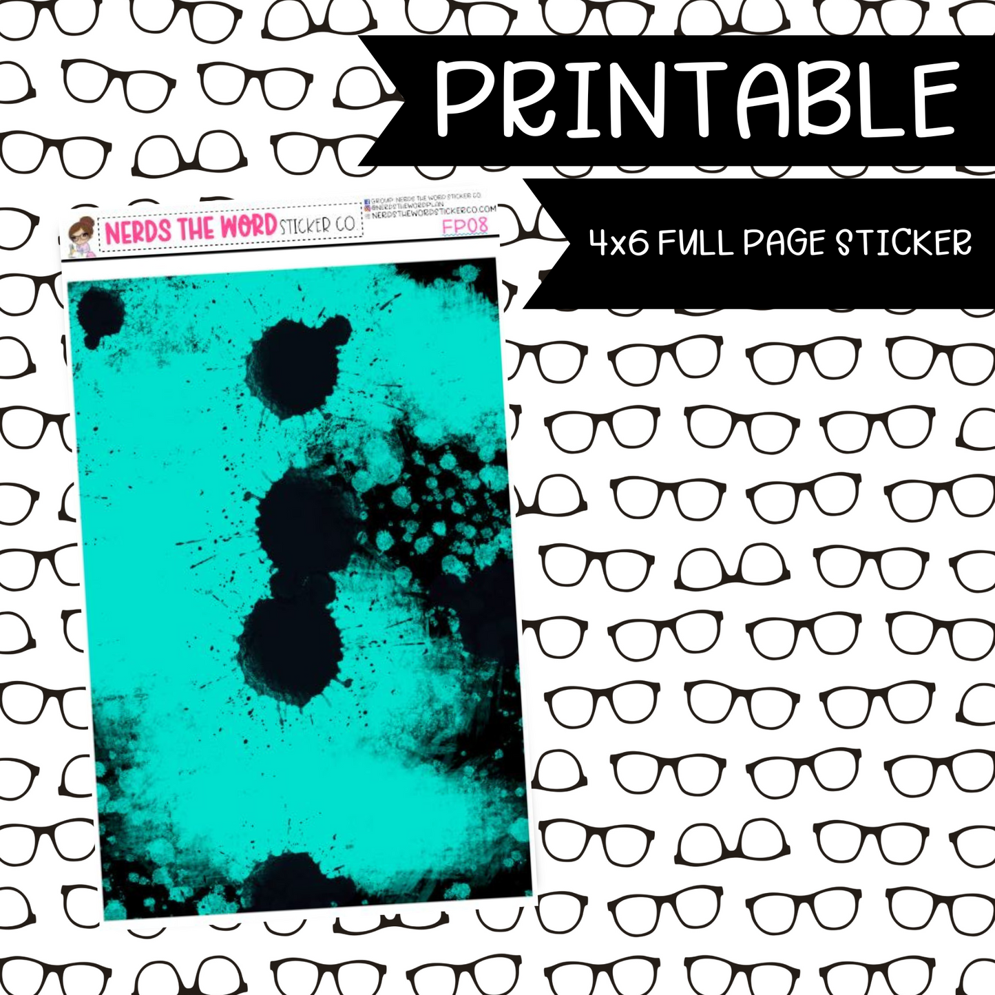 PRINTABLE Teal Blackout 4x6 FULL Sheet sticker