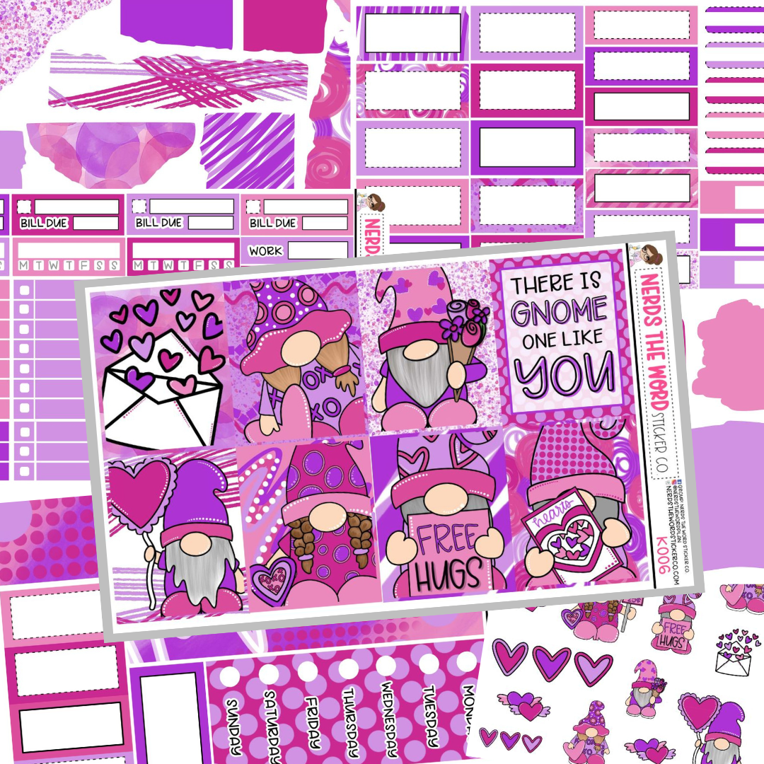 Valentine Gnomes Weekly Planner Sticker Kit