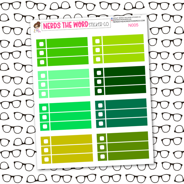 Green Three Row Checklist Box Sticker Sheet – Nerds The Word Sticker Co.