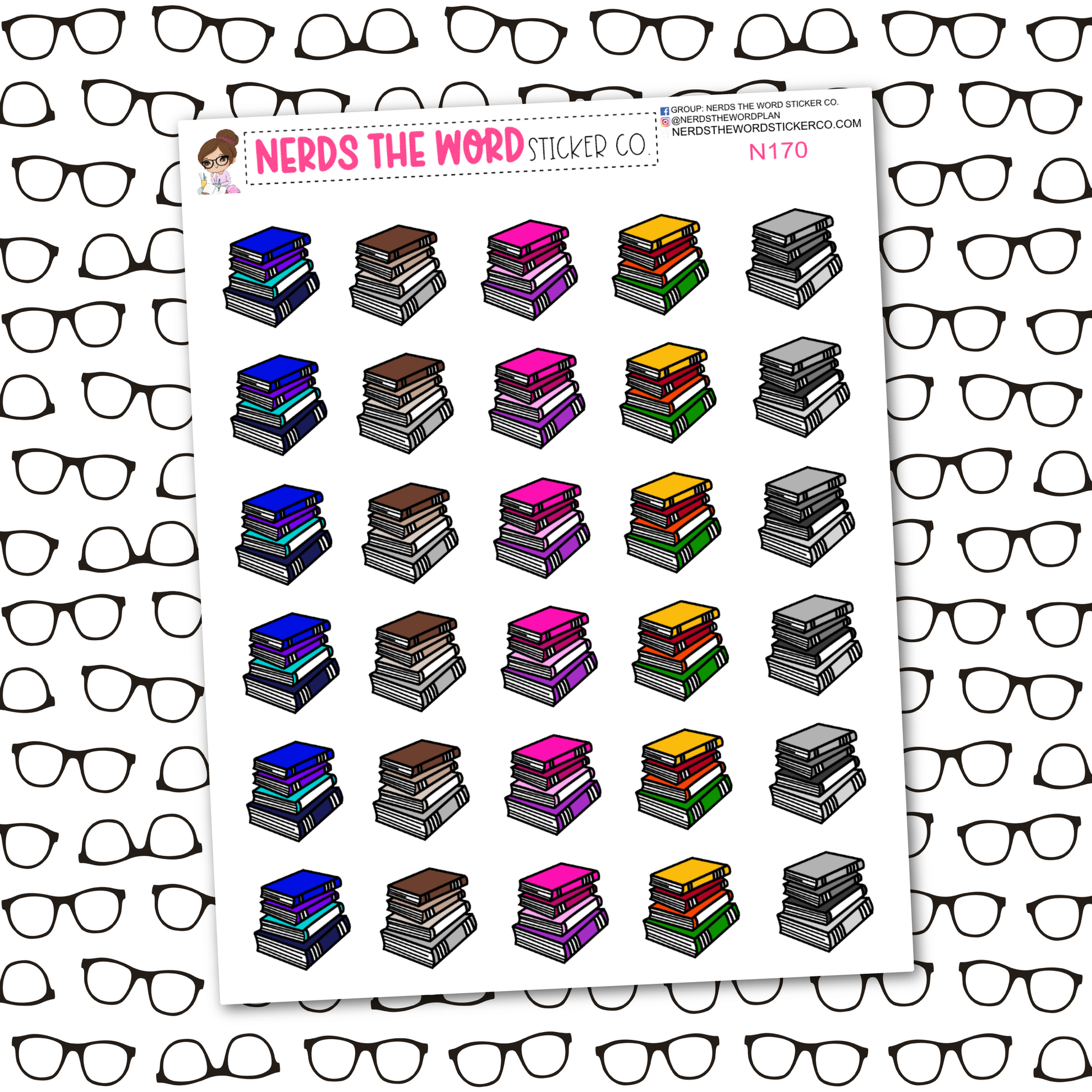 Book Stack Icon Sticker Sheet – Nerds The Word Sticker Co.