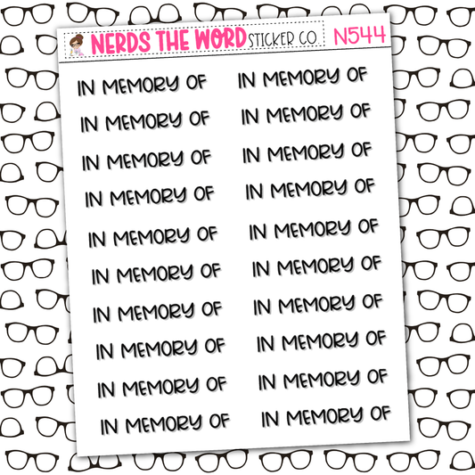 In Memory Of Sticker Sheet