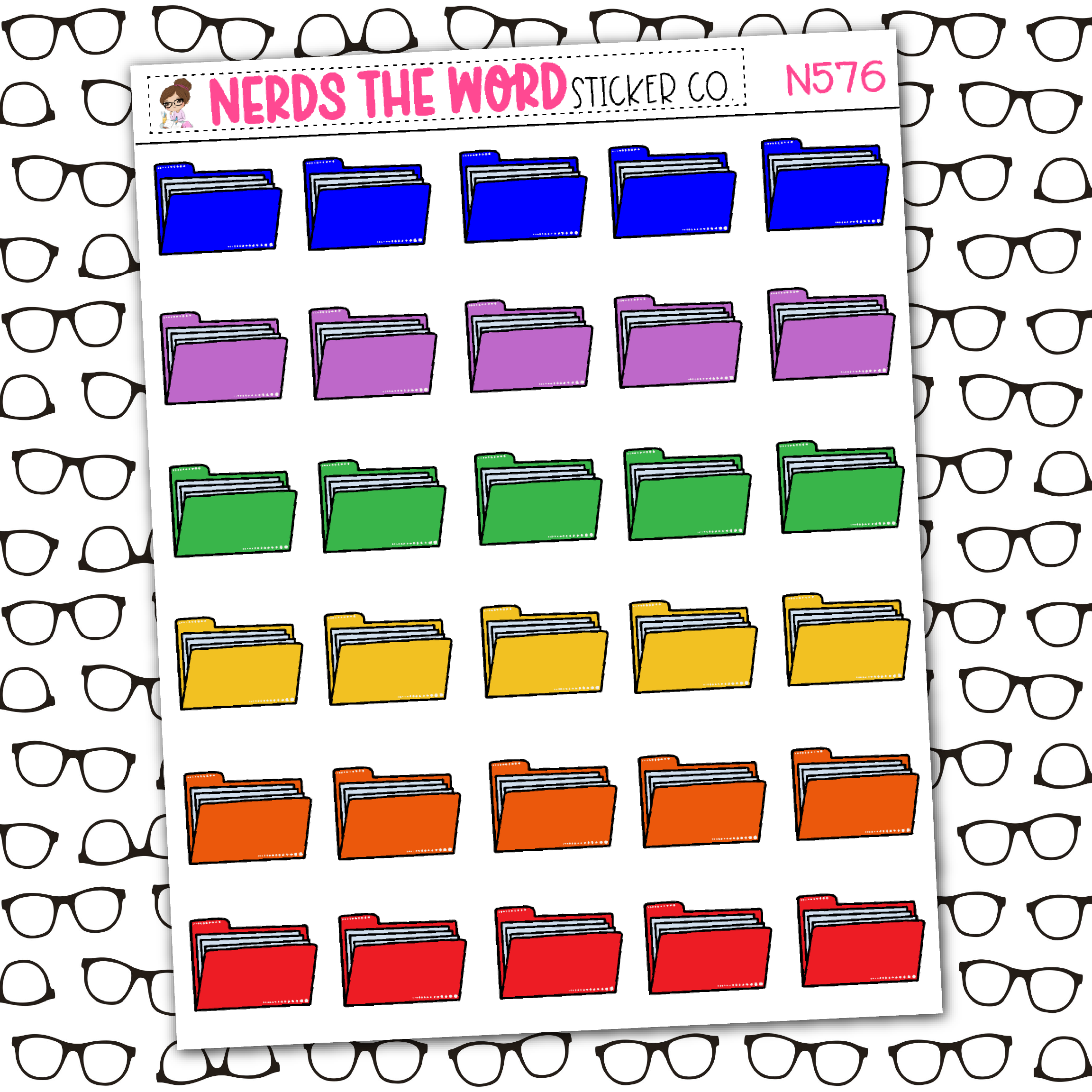 File Folder Icon Sticker Sheet - You Choose (Grayscale/Rainbow) β Nerds ...