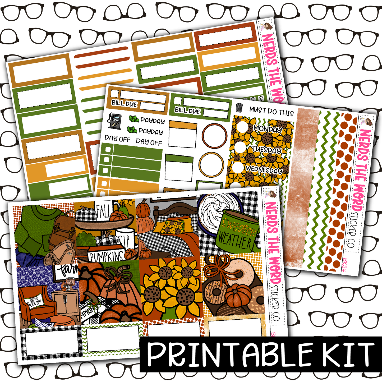 PRINTABLE - Sweater Weather Monthly, Weekly and or Journaling Sticker Kit