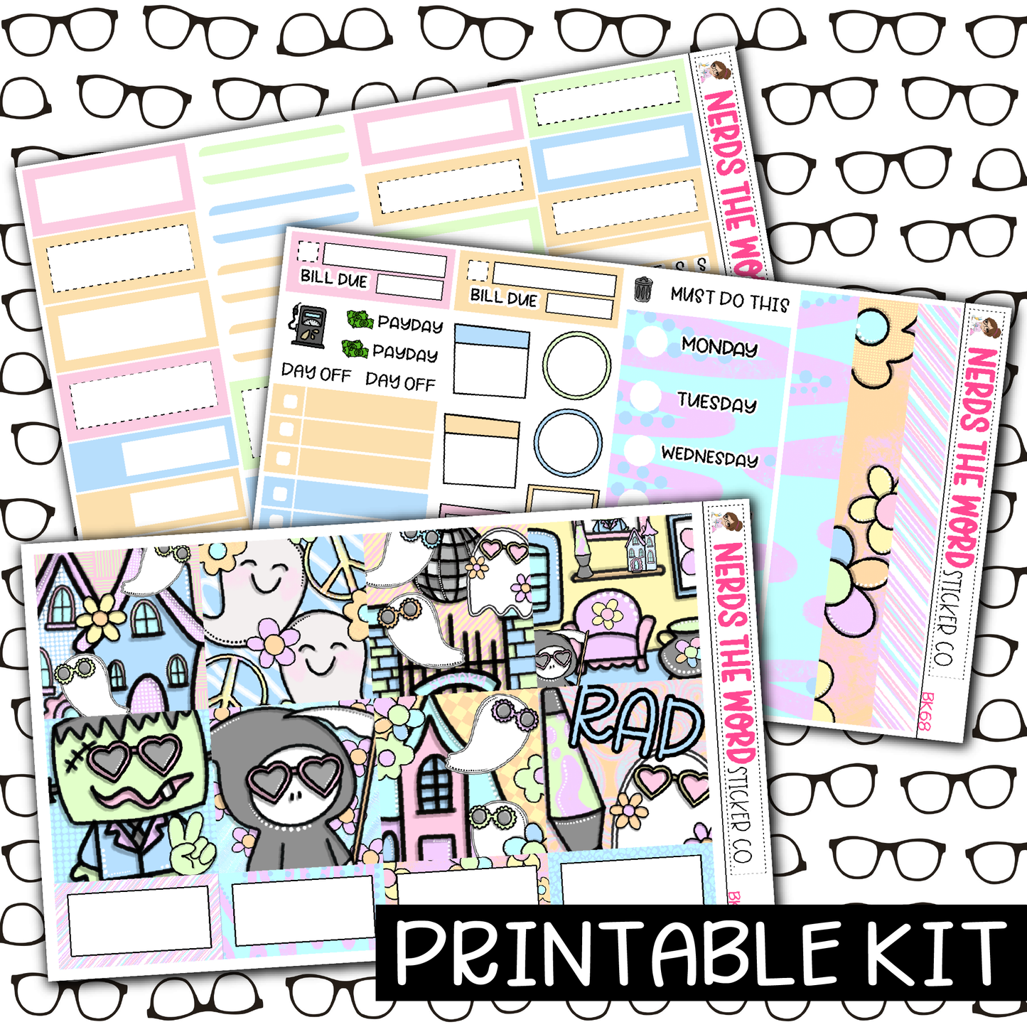 PRINTABLE - Groovy Halloween Monthly, Weekly and or Journaling Sticker Kit