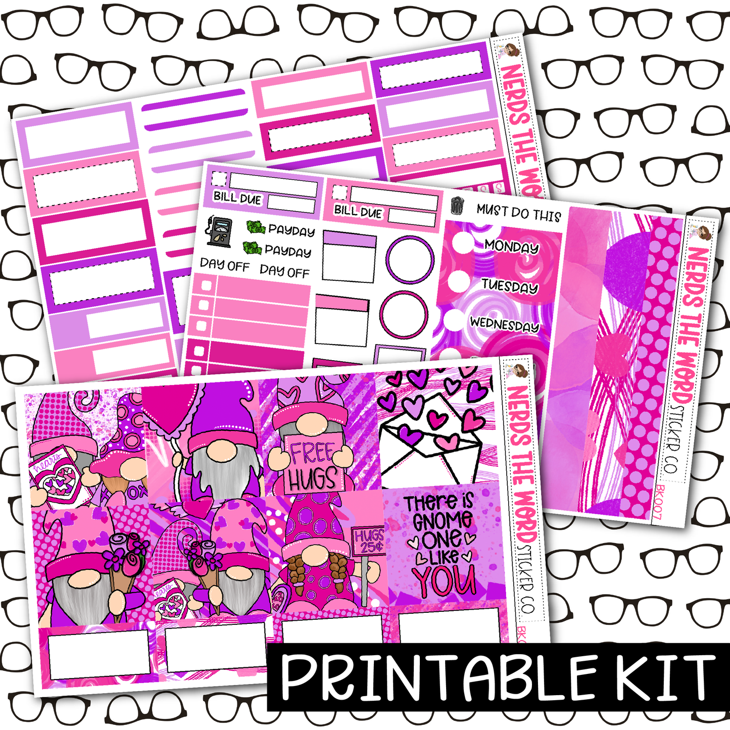 PRINTABLE - Gnome One Like You Monthly, Weekly and or Journaling Sticker Kit