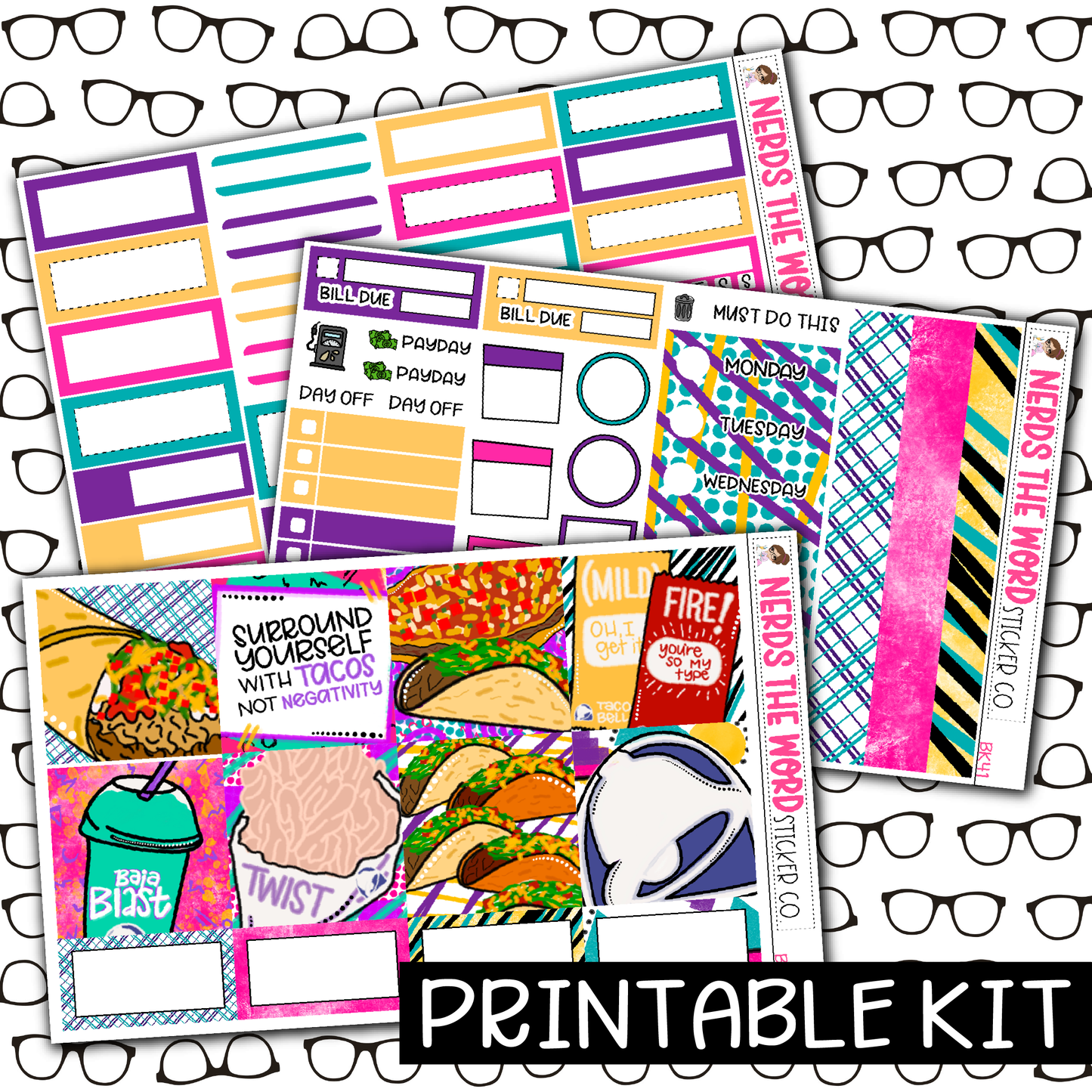 PRINTABLE -Tacos Monthly, Weekly and or Journaling Sticker Kit