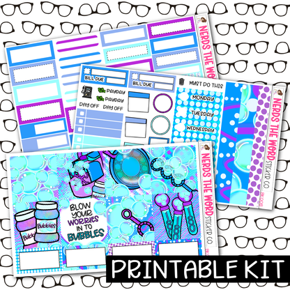 PRINTABLE - Blowing Bubbles Monthly, Weekly and or Journaling Sticker Kit