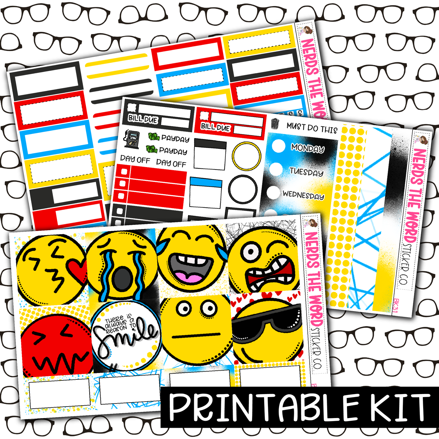 PRINTABLE -  Faces Monthly, Weekly and or Journaling Sticker Kit