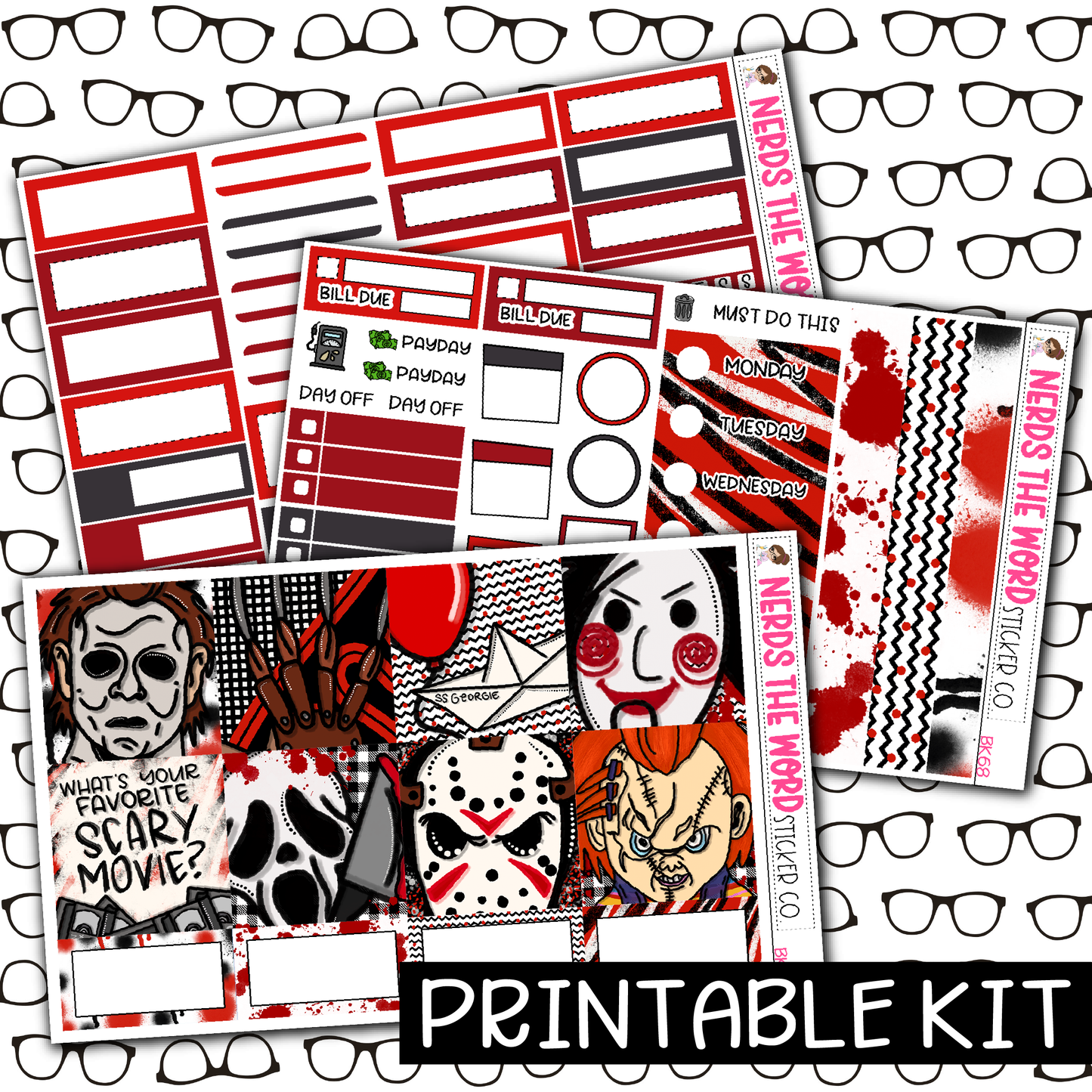 PRINTABLE - Horror Nights Monthly, Weekly and or Journaling Sticker Kit