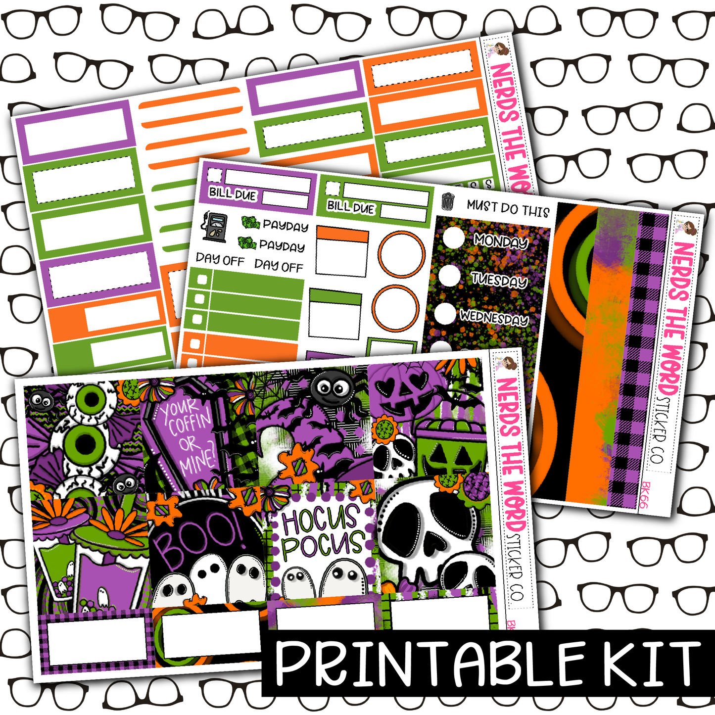 PRINTABLE - Spooky Season Monthly, Weekly and or Journaling Sticker Kit