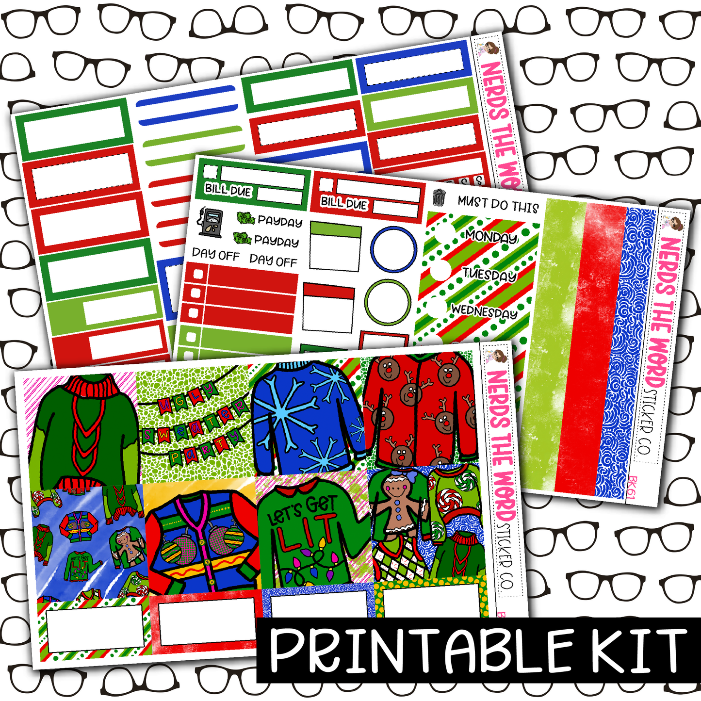 PRINTABLE - Ugly Sweater Monthly, Weekly and or Journaling Sticker Kit