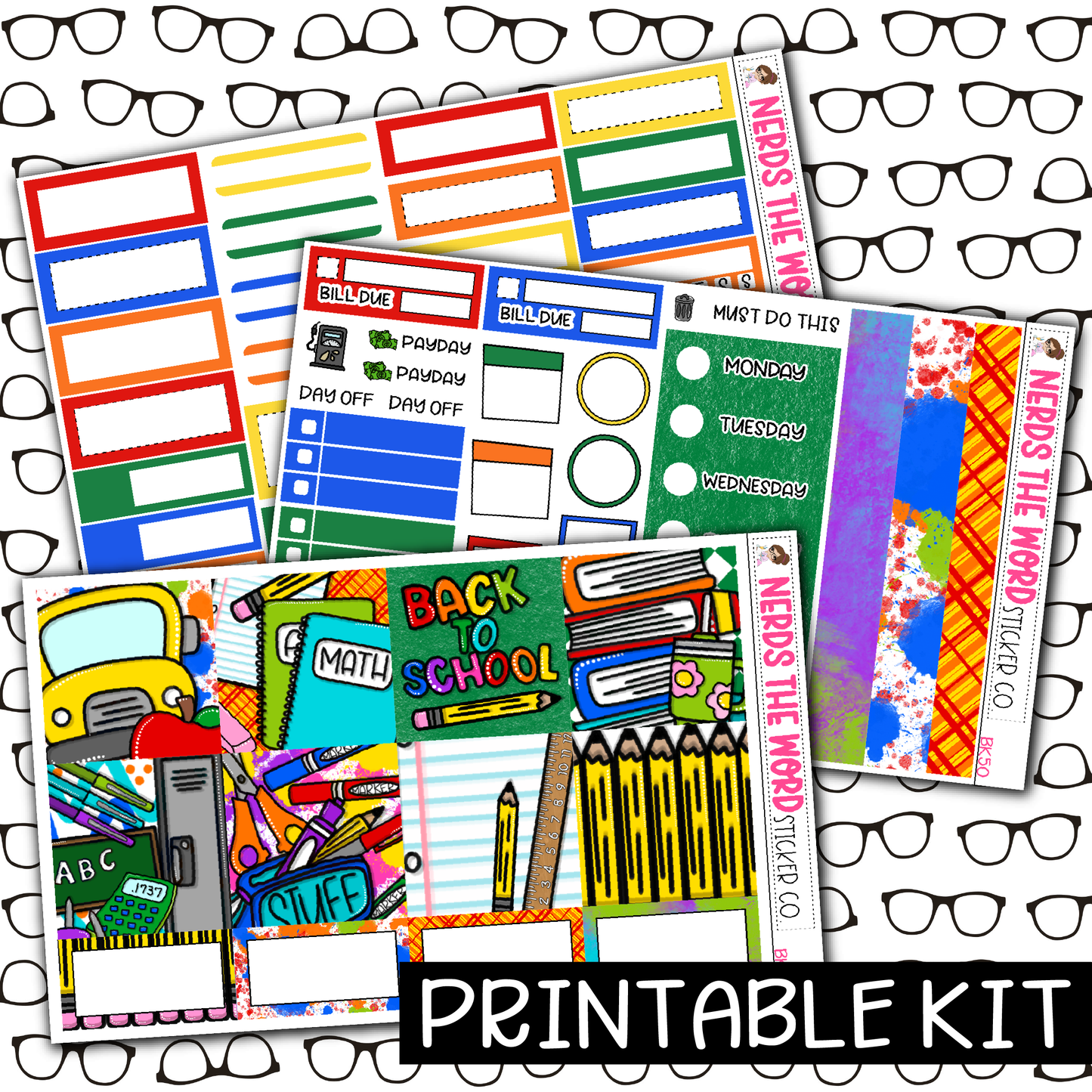PRINTABLE - Back To School Monthly, Weekly and or Journaling Sticker Kit