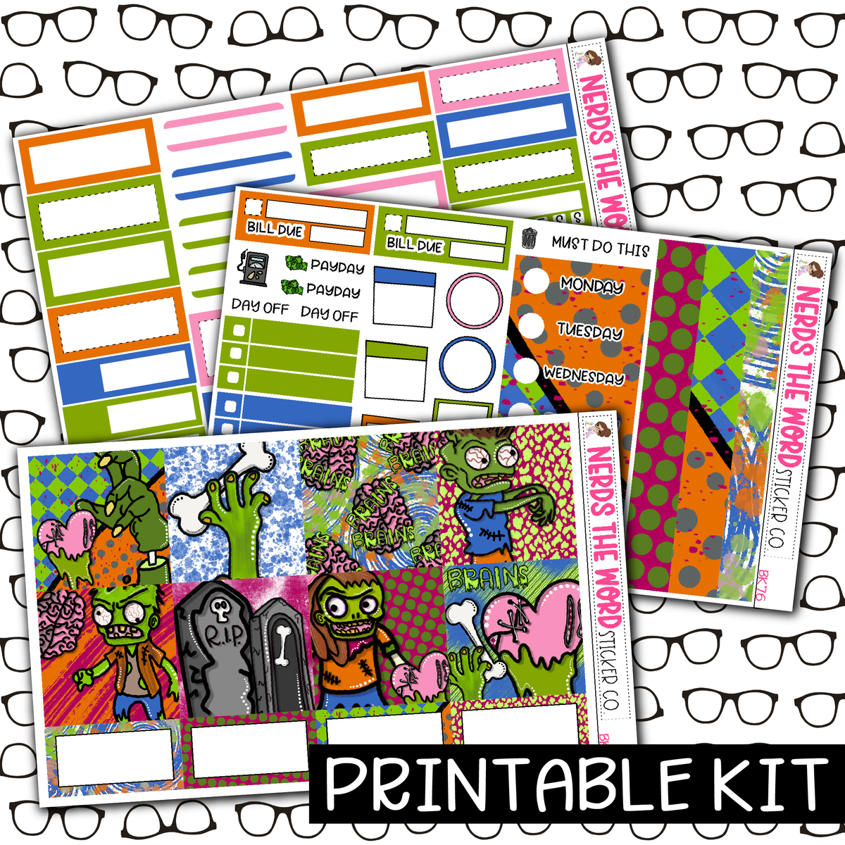 PRINTABLE - Brains Monthly, Weekly and or Journaling Sticker Kit