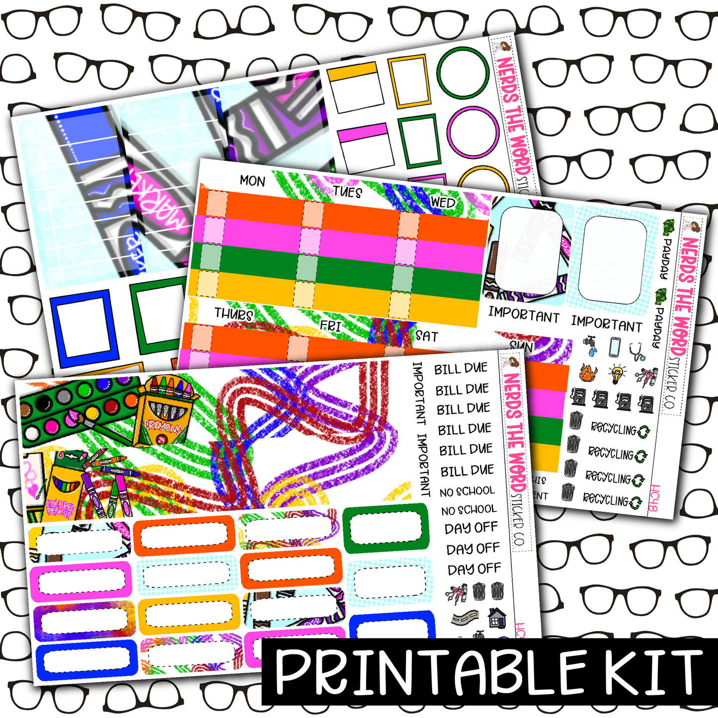 PRINTABLE - Color Monthly, Weekly and or Journaling Sticker Kit