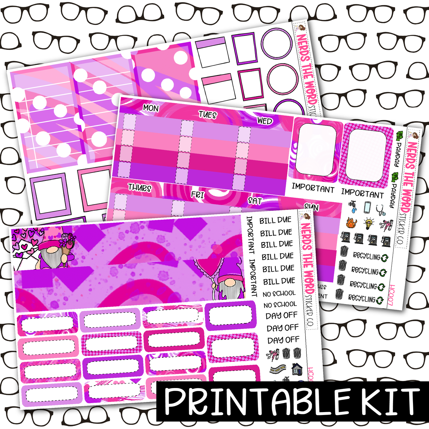 PRINTABLE - Gnome One Like You Monthly, Weekly and or Journaling Sticker Kit