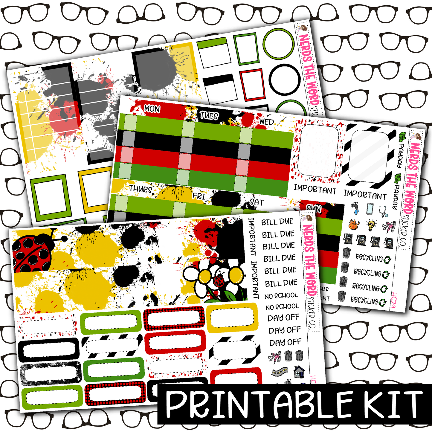 PRINTABLE -  Ladybug Gnome Monthly, Weekly and or Journaling Sticker Kit